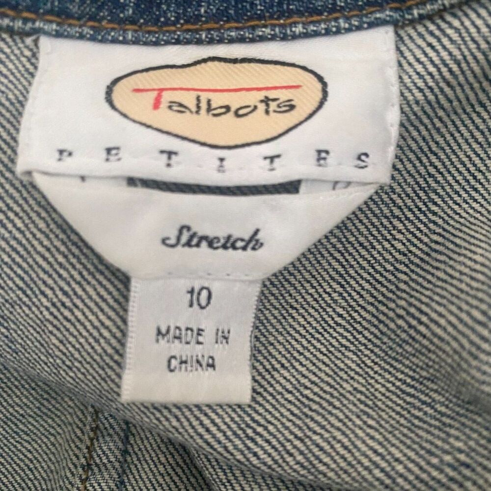Vintage Talbots Denim Utility Jacket 10P Y2K Blue Jean Trucker Safari Chore Coat - Picture 5 of 12